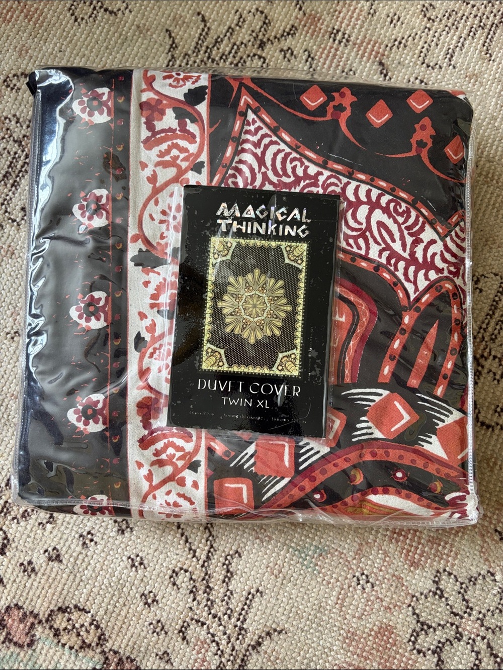 Twin XL Duvet Cover in Red and Black Mandala Print